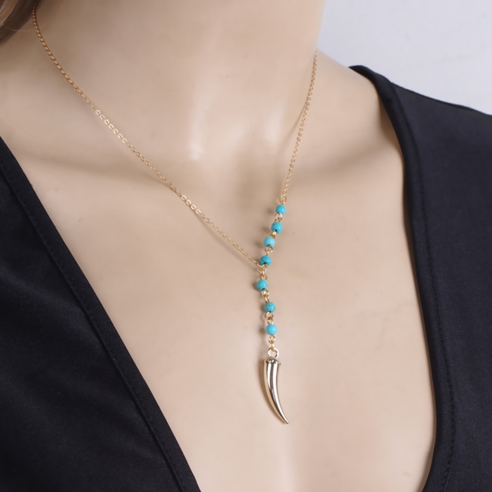 Vampire Tooth Beaded Asymmetric Statement Necklace